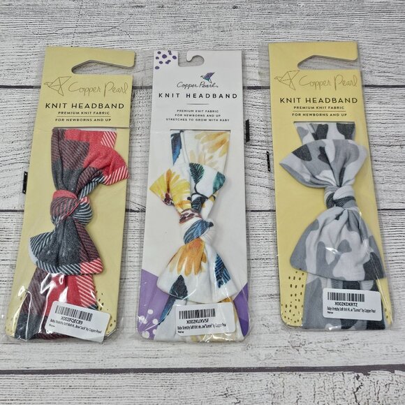 NWT Copper Pearl Set‎ of 3 Baby Girl Knit Headbands - Picture 1 of 5